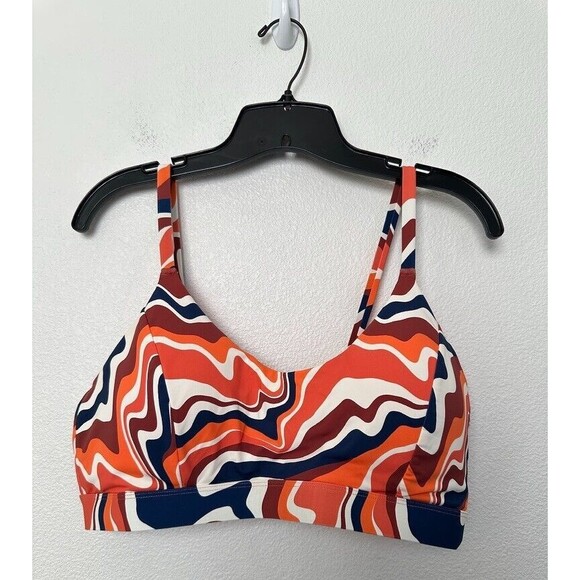 Knix Deep V Bikini Top In Heat Wave Orange Blue Adjustable Strap Swim Women XL+ - Picture 2 of 7